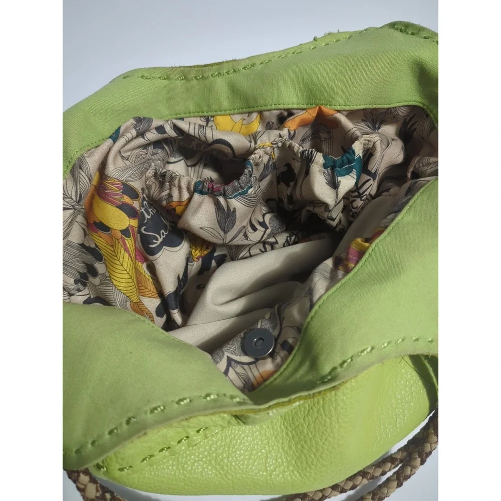 The Sak Indio Hobo Bag lime green pebbled leather braided strap boho slouchy